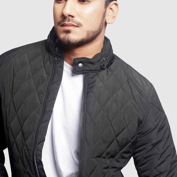 OLGYN Men’s Quilted Black Bomber Jacket - Picture 3 of 4